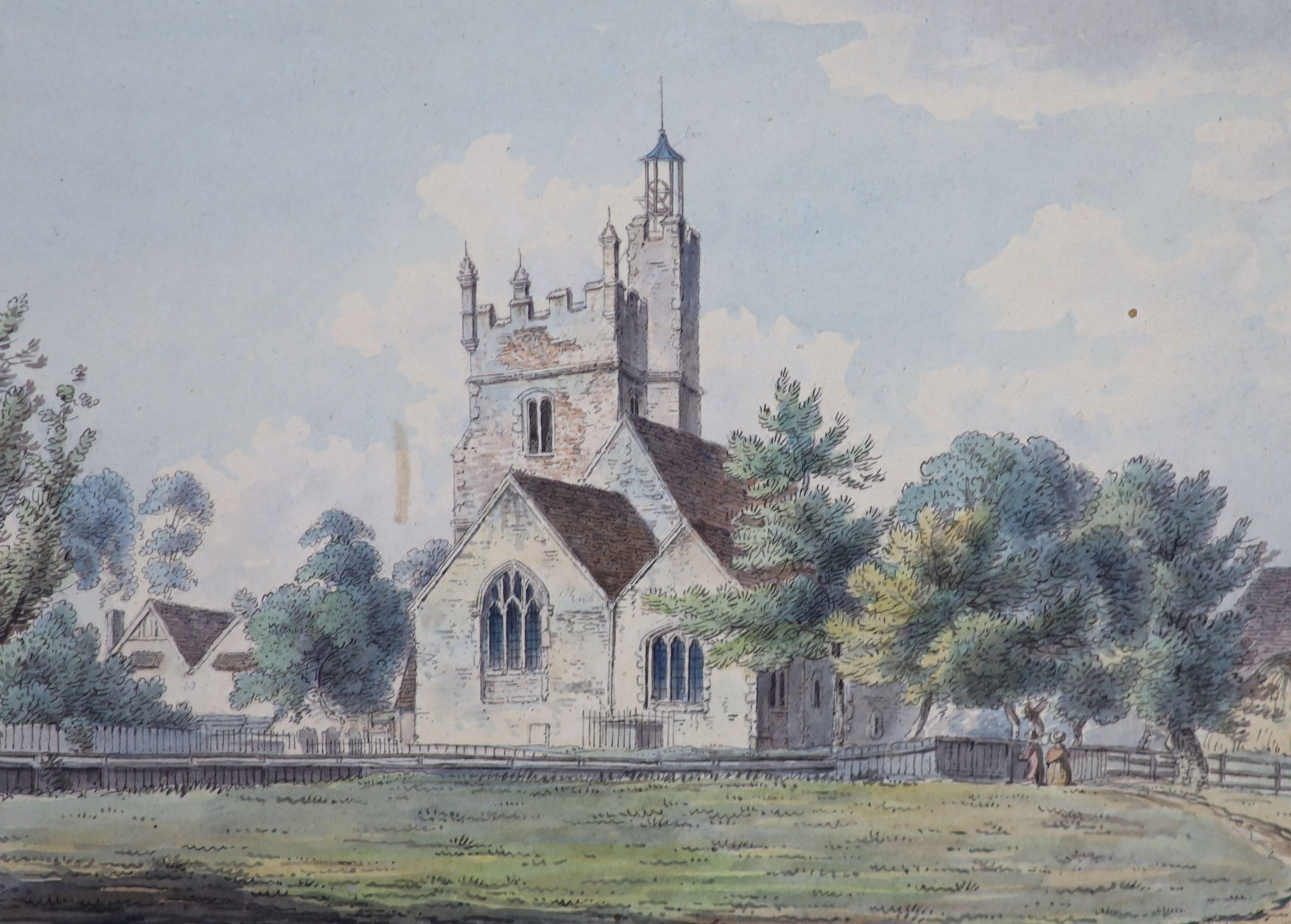 Three unframed watercolours; Grimsthorpe Castle, Lincoln, 20 x 29cm. View of Halmsworth and mountain scene.